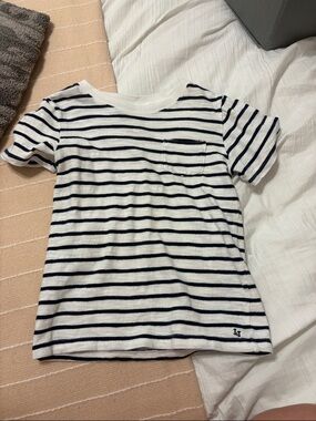 Janie and Jack White & Navy Striped Short Sleeve Tee